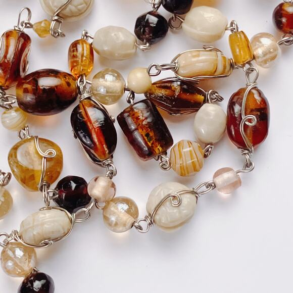 VTG 1970s Art Glass Necklace 50” Long Root Beer Tortoiseshell Boho Jewelry - Picture 10 of 11